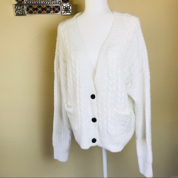 John + Jenn Sweaters - NEW John + Jenn white soft fuzzy cardigan
